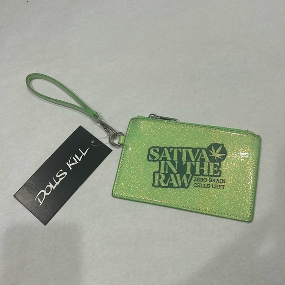 Dolls Kill Handbags - Dolls Kill Green Glitter Wristlet